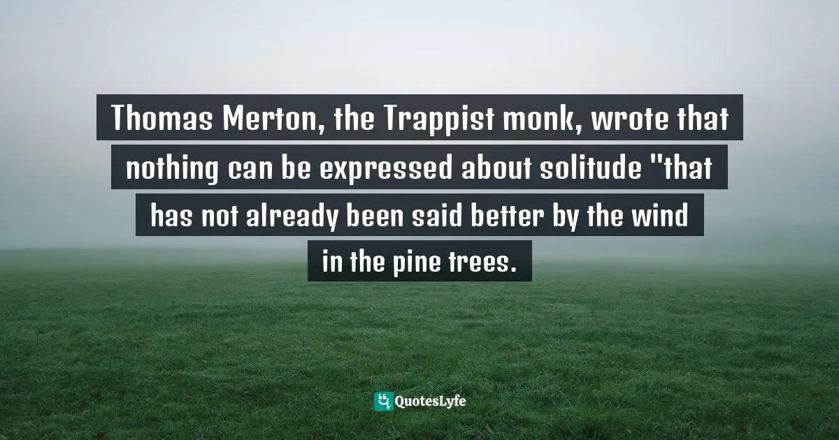 Michael Finkel, The Stranger In The Woods: The Extraordinary Story Of The Last True Hermit Quotes: "Thomas Merton, the Trappist monk, wrote that nothing can be expressed about solitude "that has not already been said better by the wind in the pine trees."