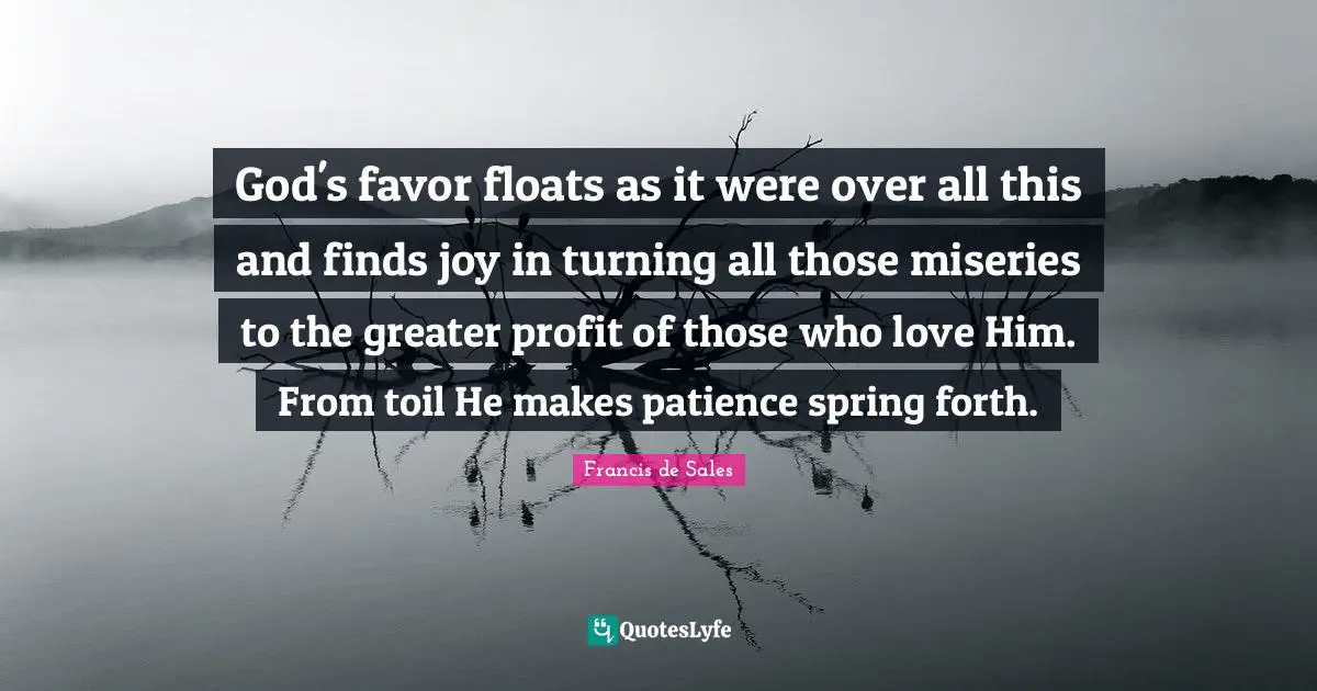 God's favor floats as it were over all this and finds joy in turning all those miseries to the greater profit of those who love Him. From toil He makes patience spring forth.