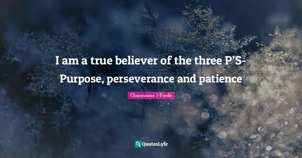 I am a true believer of the three P’S- Purpose, perseverance and patience