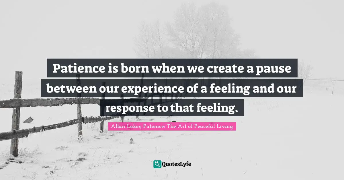 Patience is born when we create a pause between our experience of a feeling and our response to that feeling.