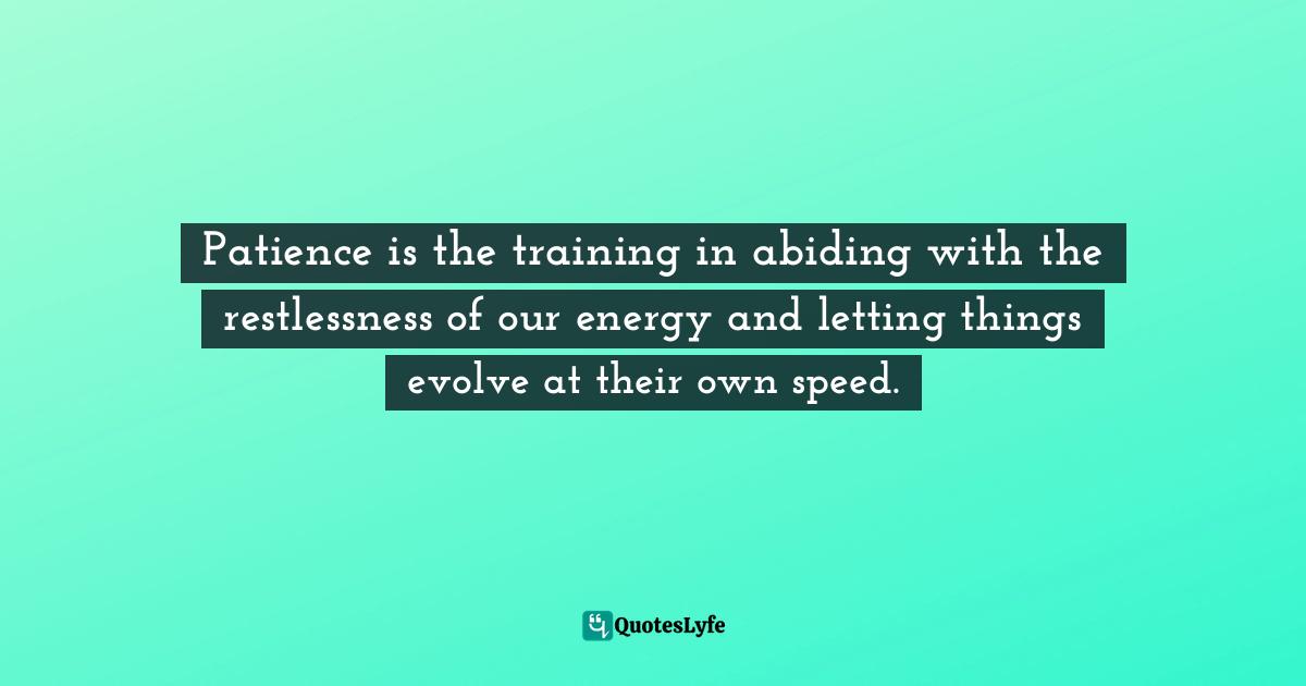 Pema Chödrön, The Places That Scare You: A Guide To Fearlessness In Difficult Times Quotes: "Patience is the training in abiding with the restlessness of our energy and letting things evolve at their own speed."