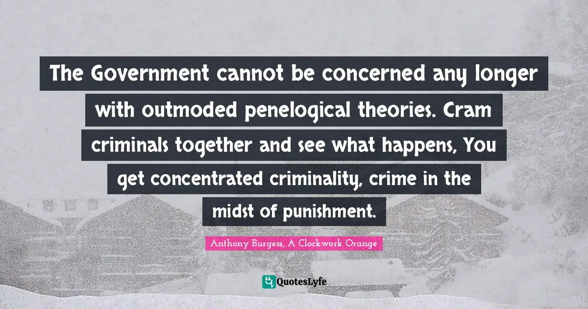 The Government cannot be concerned any longer with outmoded penelogical theories. Cram criminals together and see what happens, You get concentrated criminality, crime in the midst of punishment.