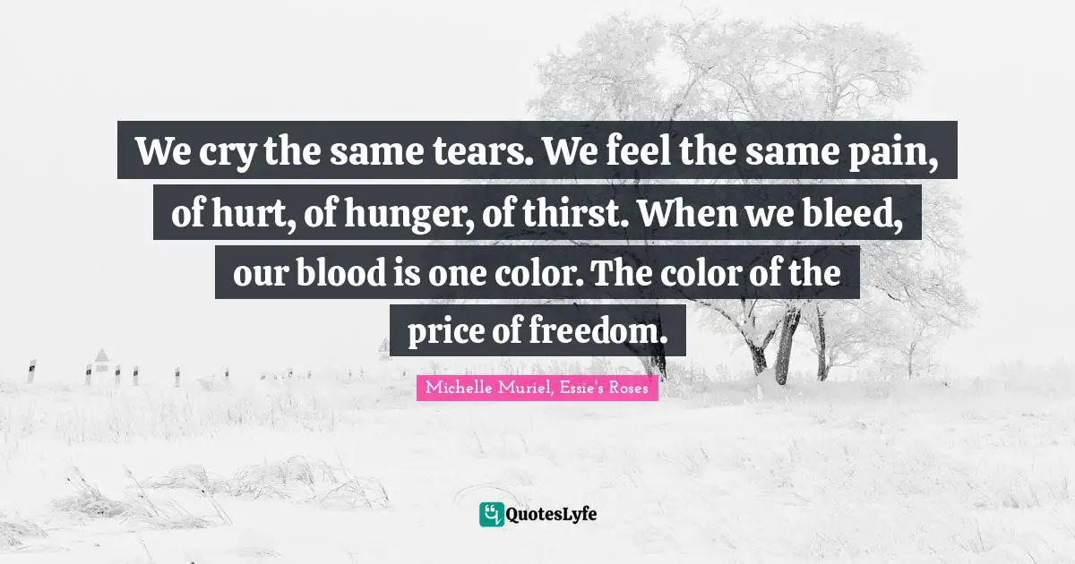We cry the same tears. We feel the same pain, of hurt, of hunger, of thirst. When we bleed, our blood is one color. The color of the price of freedom.