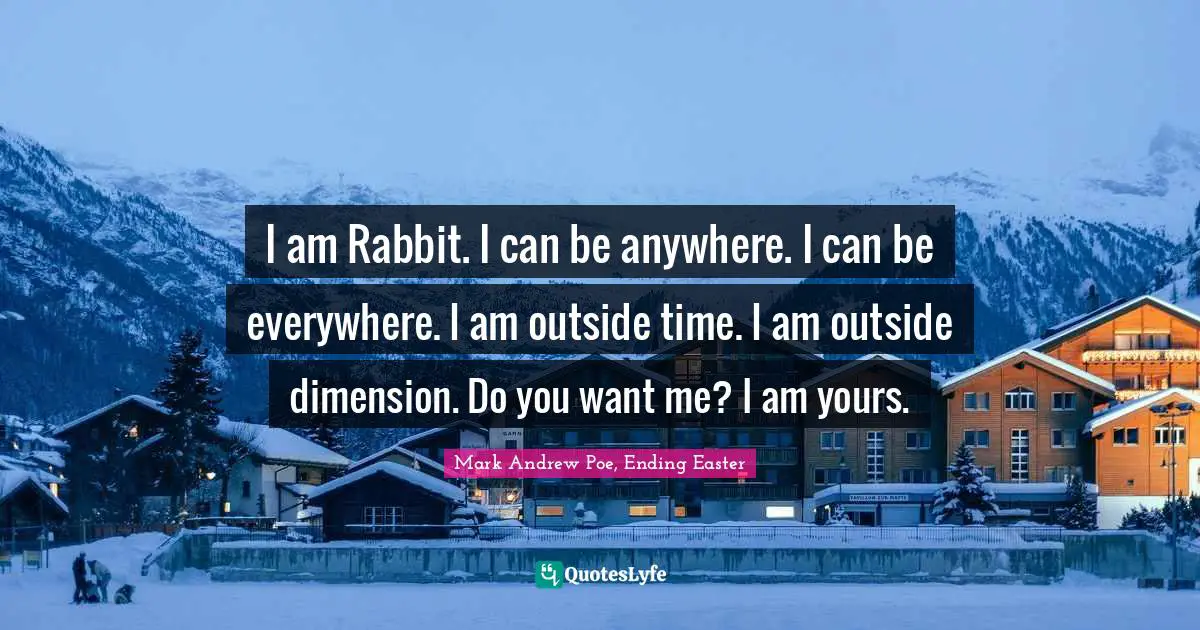 I am Rabbit. I can be anywhere. I can be everywhere. I am outside time. I am outside dimension. Do you want me? I am yours.