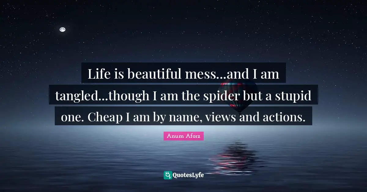Life is beautiful mess...and I am tangled...though I am the spider but a stupid one. Cheap I am by name, views and actions.