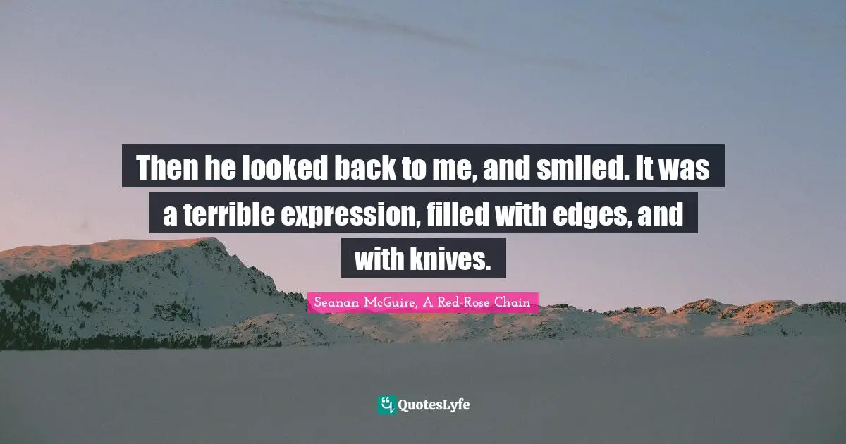 Then he looked back to me, and smiled. It was a terrible expression, filled with edges, and with knives.