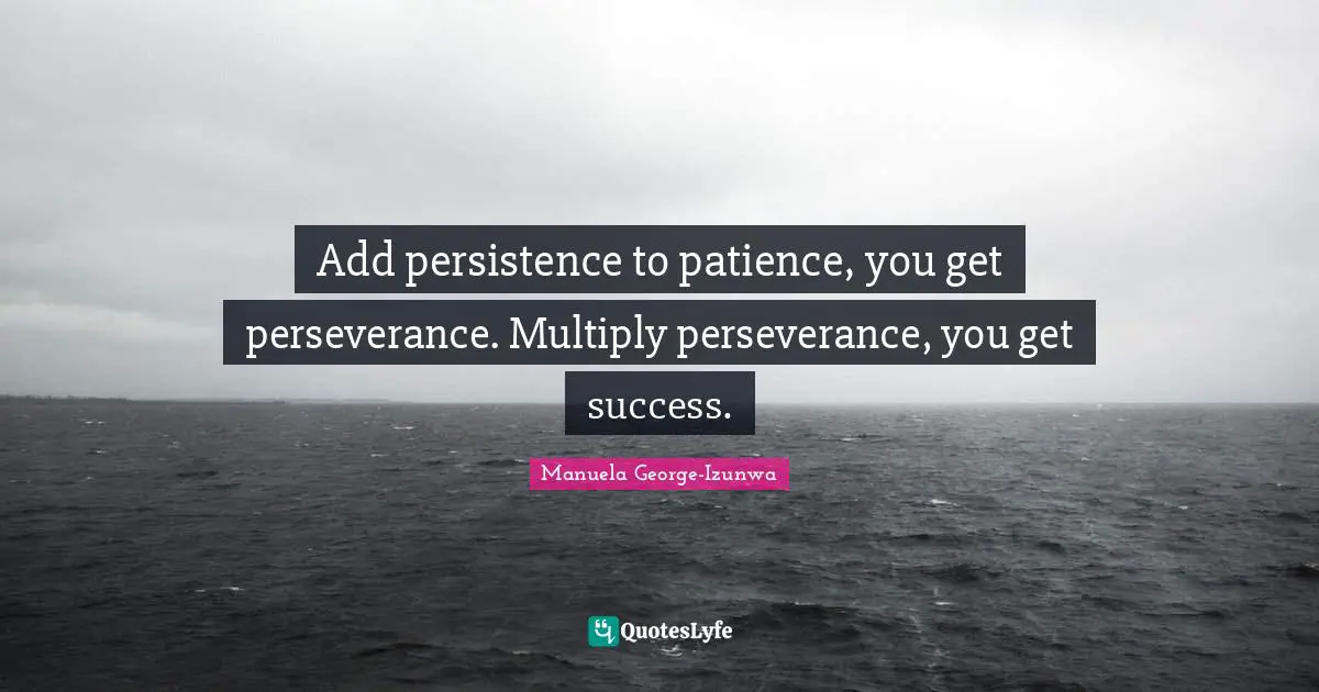 Add persistence to patience, you get perseverance. Multiply perseverance, you get success.