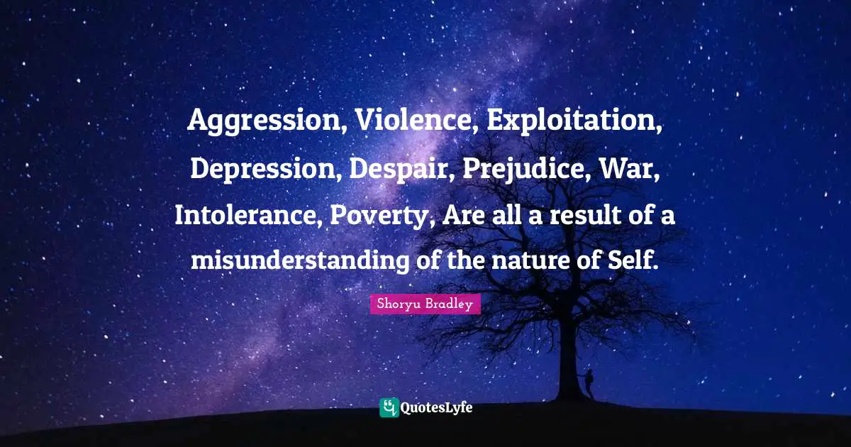 Aggression, Violence, Exploitation, Depression, Despair, Prejudice, War, Intolerance, Poverty, Are all a result of a misunderstanding of the nature of Self.