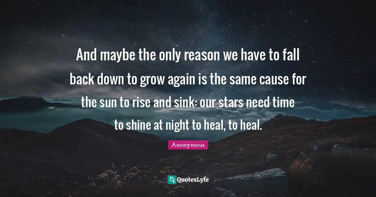 And maybe the only reason we have to fall back down to grow again is the same cause for the sun to rise and sink: our stars need time to shine at night to heal, to heal.