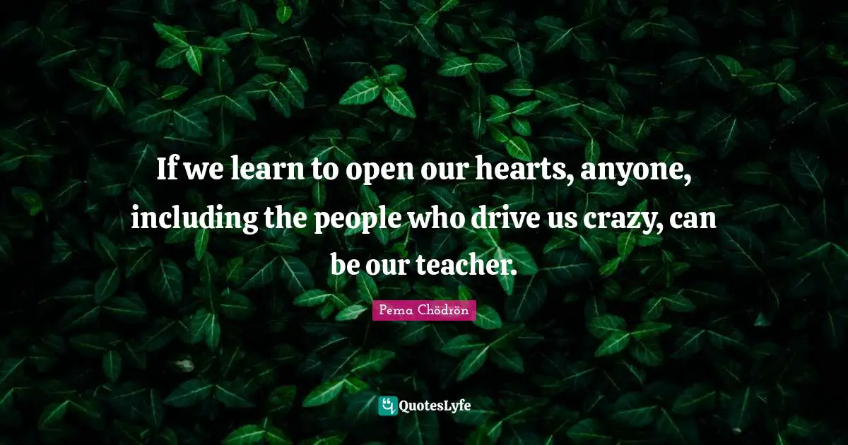 Buddhism Quotes: "If we learn to open our hearts, anyone, including the people who drive us crazy, can be our teacher."
