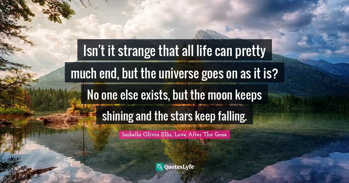 Isn't it strange that all life can pretty much end, but the universe goes on as it is? No one else exists, but the moon keeps shining and the stars keep falling.