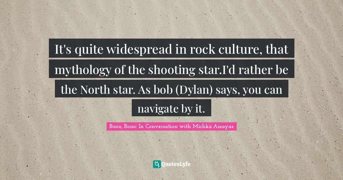 It's quite widespread in rock culture, that mythology of the shooting star.I'd rather be the North star. As bob (Dylan) says, you can navigate by it.
