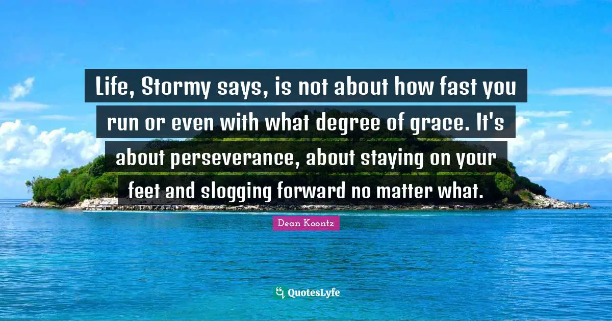 Life, Stormy says, is not about how fast you run or even with what degree of grace. It's about perseverance, about staying on your feet and slogging forward no matter what.
