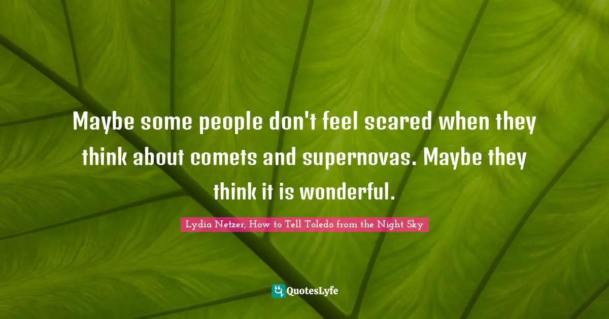 Maybe some people don't feel scared when they think about comets and supernovas. Maybe they think it is wonderful.