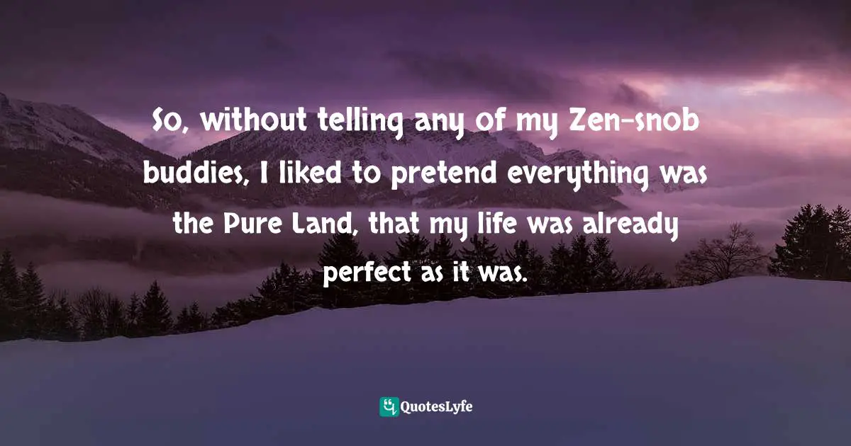 So, without telling any of my Zen-snob buddies, I liked to pretend everything was the Pure Land, that my life was already perfect as it was.