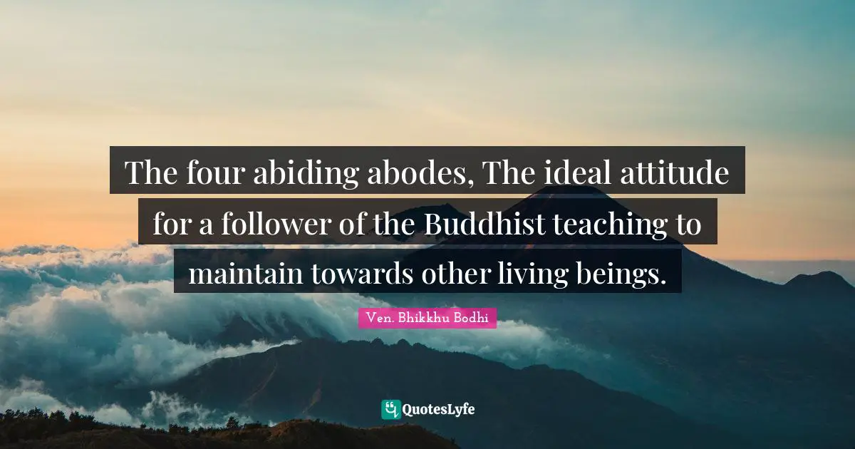 The four abiding abodes, The ideal attitude for a follower of the Buddhist teaching to maintain towards other living beings.