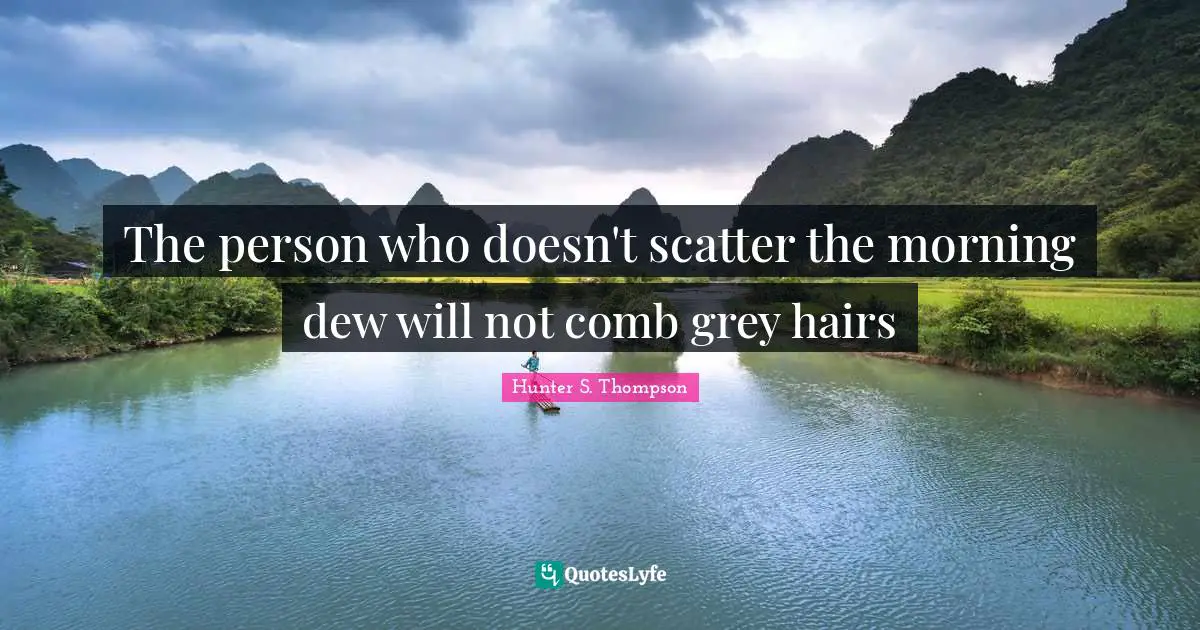 Hunter S. Thompson Quotes: The person who doesn't scatter the morning dew will not comb grey hairs