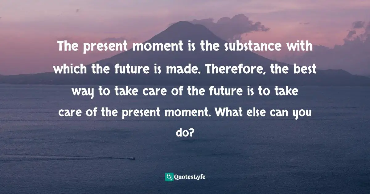 Thich Nhat Hanh, The Art of Mindful Living: How to Bring Love, Compassion, and Inner Peace Into Your Daily Life Quotes: The present moment is the substance with which the future is made. Therefore, the best way to take care of the future is to take care of the present moment. What else can you do?