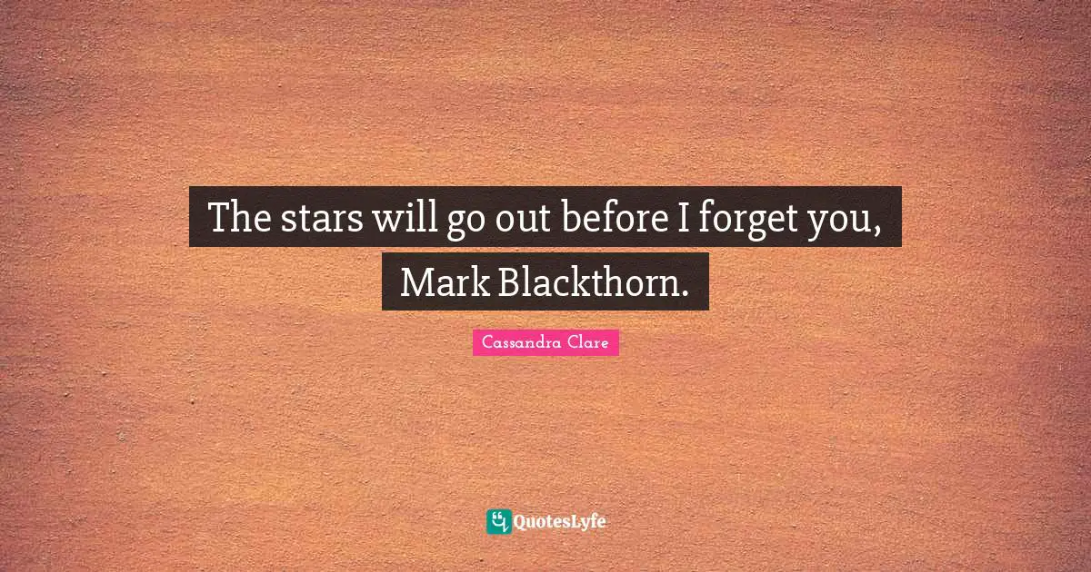 The stars will go out before I forget you, Mark Blackthorn.