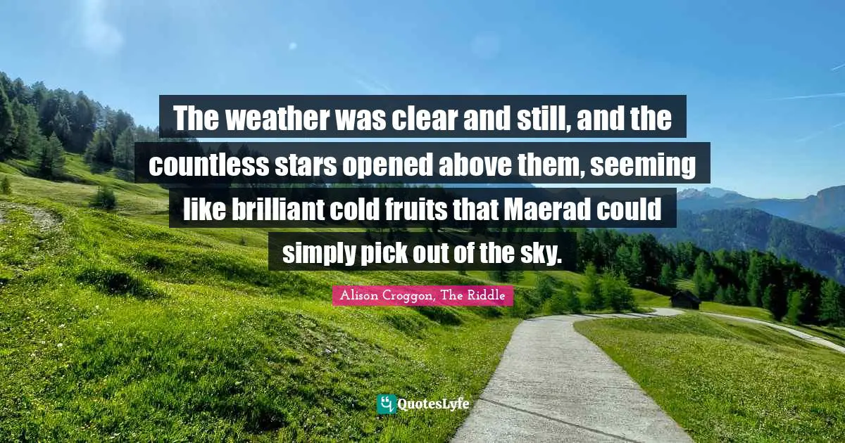 The weather was clear and still, and the countless stars opened above them, seeming like brilliant cold fruits that Maerad could simply pick out of the sky.