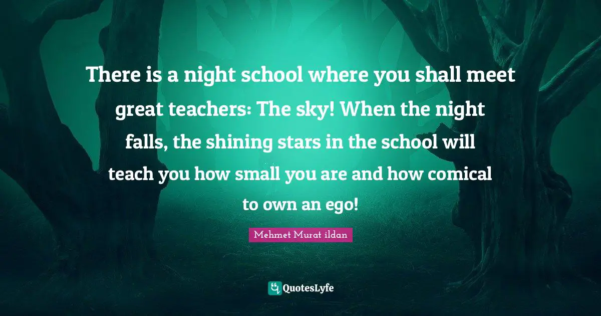 There is a night school where you shall meet great teachers: The sky! When the night falls, the shining stars in the school will teach you how small you are and how comical to own an ego!