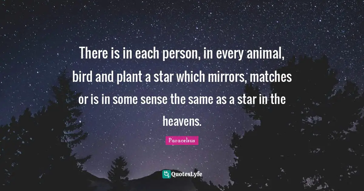 There is in each person, in every animal, bird and plant a star which mirrors, matches or is in some sense the same as a star in the heavens.