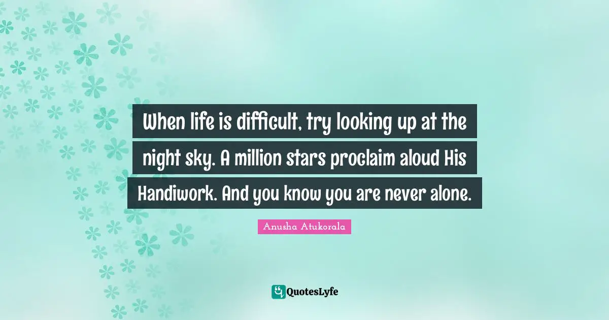 When life is difficult, try looking up at the night sky. A million stars proclaim aloud His Handiwork. And you know you are never alone.