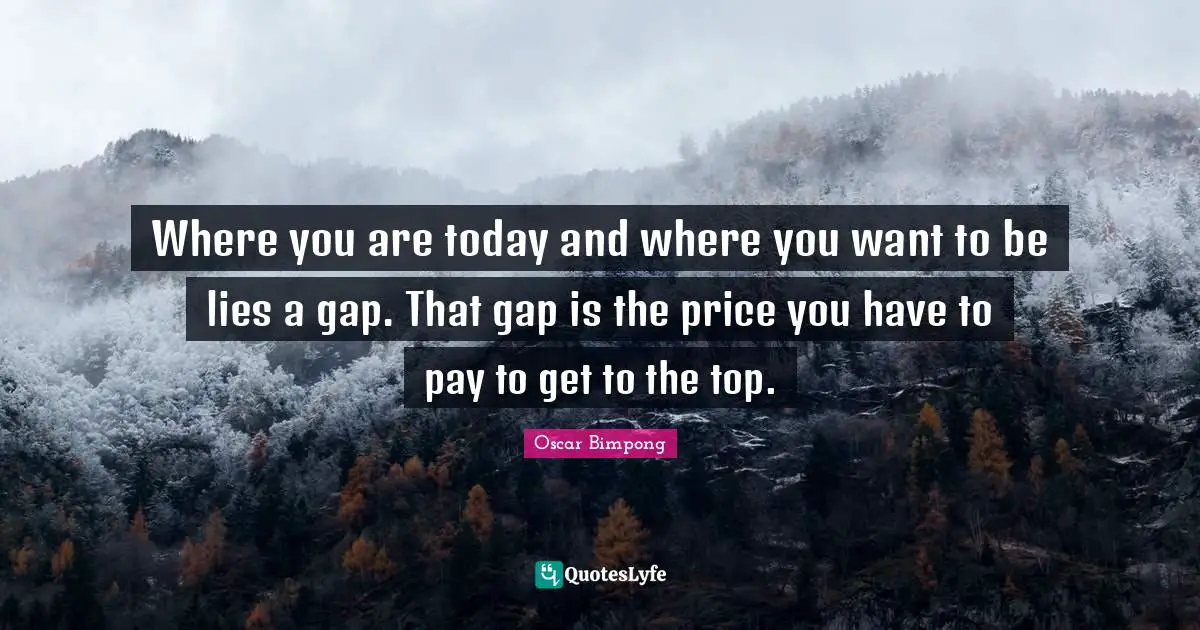 Where you are today and where you want to be lies a gap. That gap is the price you have to pay to get to the top.