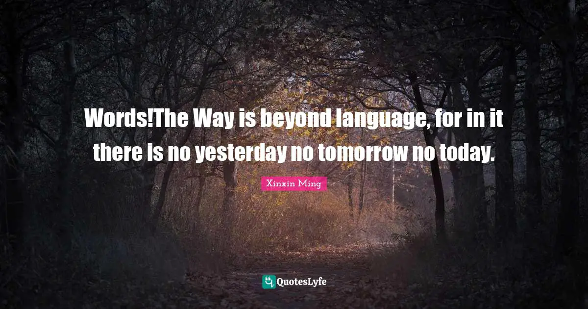 Words!The Way is beyond language, for in it there is no yesterday no tomorrow no today.
