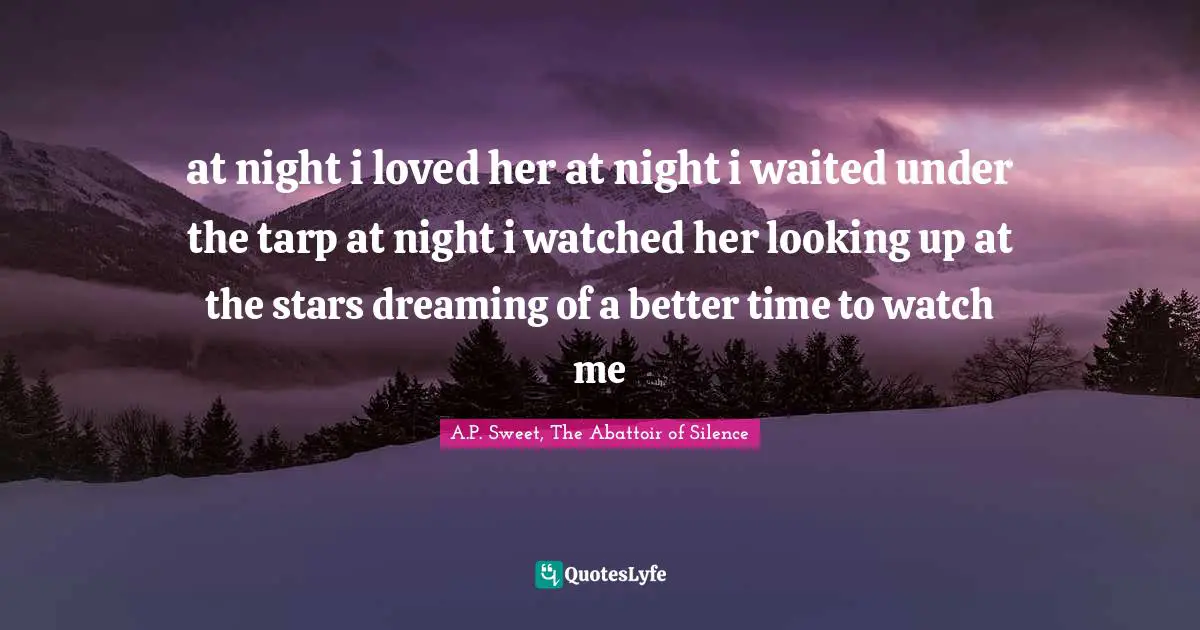 at night i loved her at night i waited under the tarp at night i watched her looking up at the stars dreaming of a better time to watch me