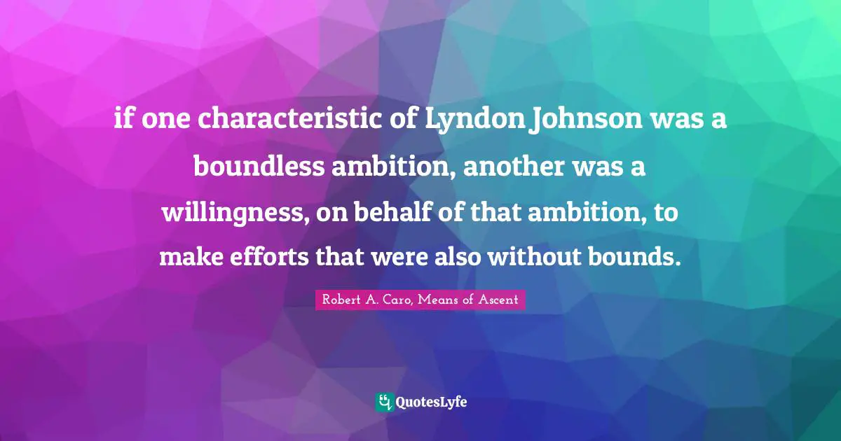 if one characteristic of Lyndon Johnson was a boundless ambition, another was a willingness, on behalf of that ambition, to make efforts that were also without bounds.