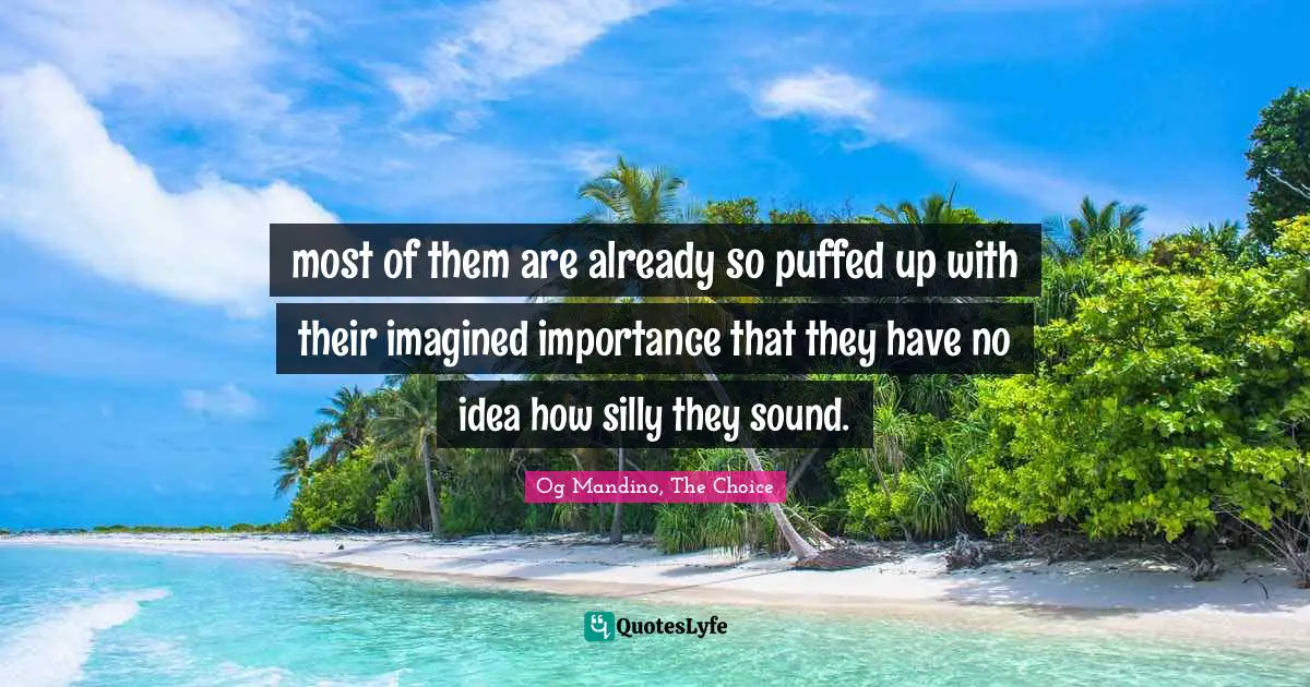 Og Mandino, The Choice Quotes: most of them are already so puffed up with their imagined importance that they have no idea how silly they sound.