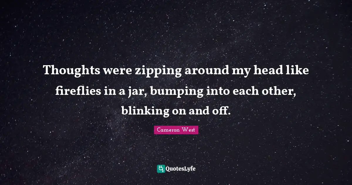 Thoughts were zipping around my head like fireflies in a jar, bumping into each other, blinking on and off.