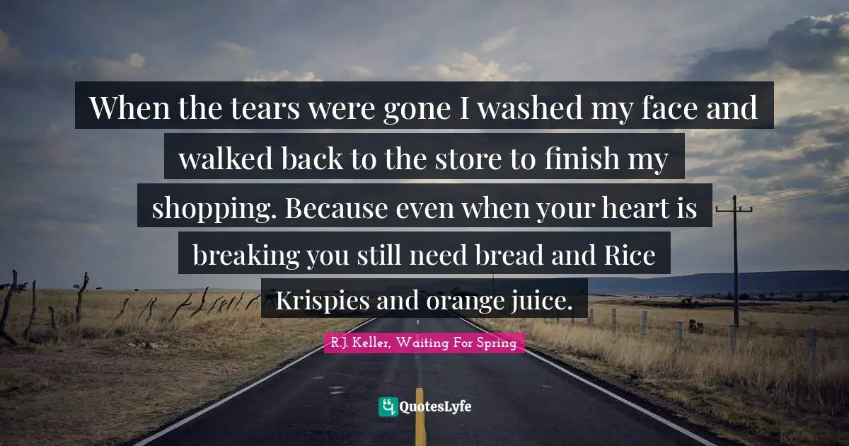 When the tears were gone I washed my face and walked back to the store to finish my shopping. Because even when your heart is breaking you still need bread and Rice Krispies and orange juice.