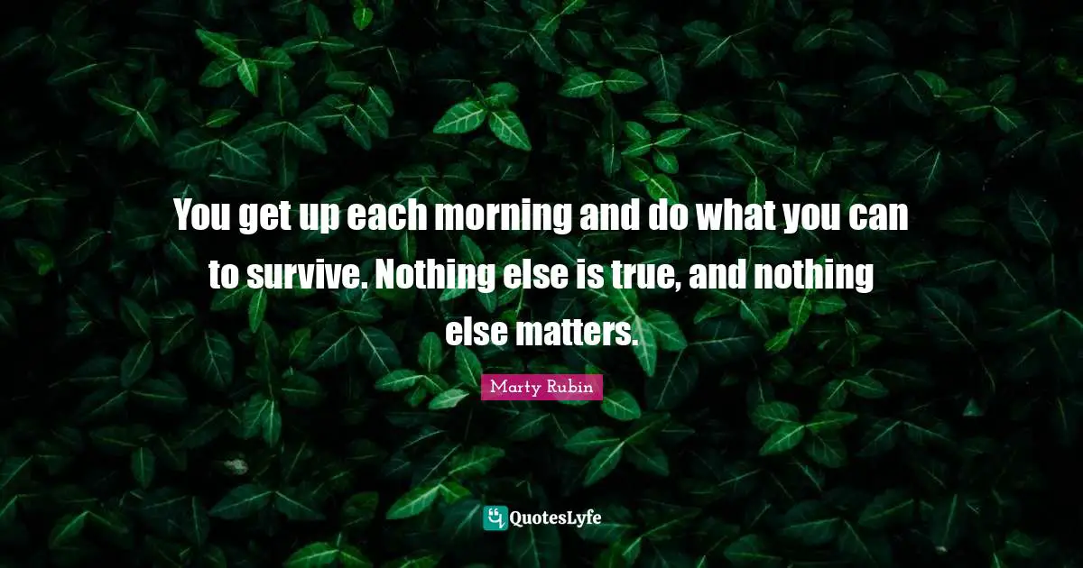 You get up each morning and do what you can to survive. Nothing else is true, and nothing else matters.