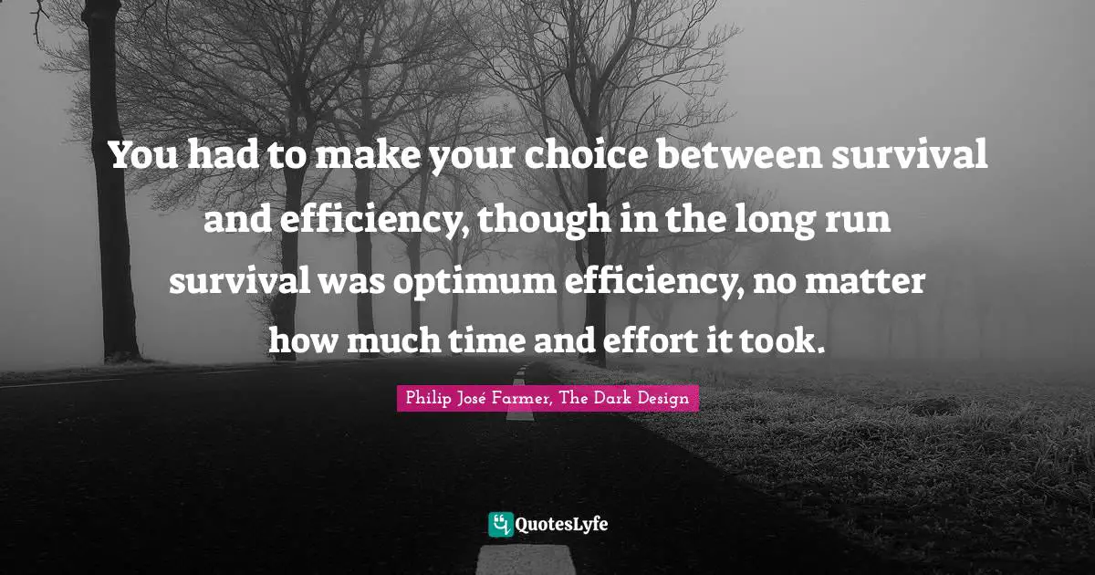 You had to make your choice between survival and efficiency, though in the long run survival was optimum efficiency, no matter how much time and effort it took.