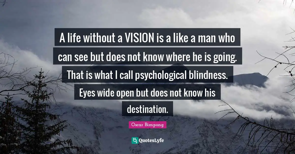 A life without a VISION is a like a man who can see but does not know where he is going. That is what I call psychological blindness. Eyes wide open but does not know his destination.
