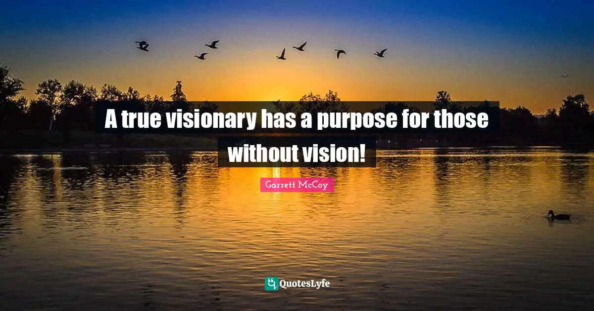 A true visionary has a purpose for those without vision!