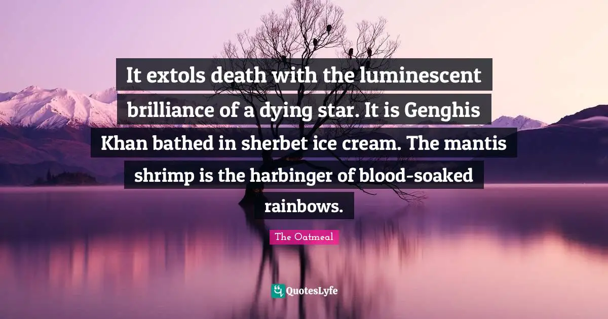 It extols death with the luminescent brilliance of a dying star. It is Genghis Khan bathed in sherbet ice cream. The mantis shrimp is the harbinger of blood-soaked rainbows.