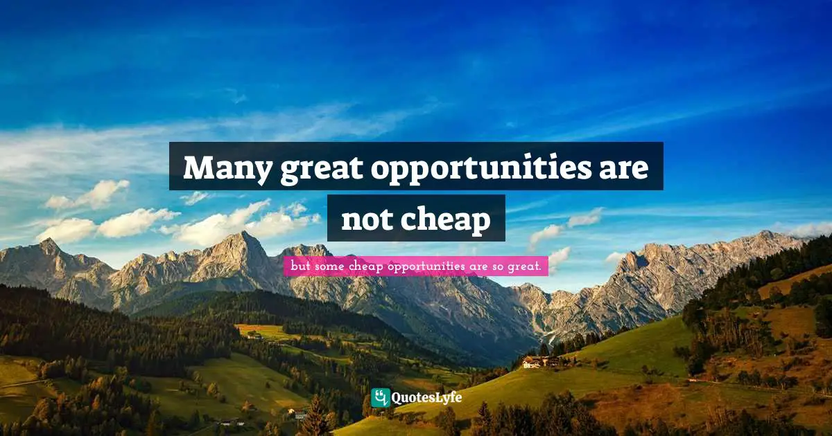 Many great opportunities are not cheap