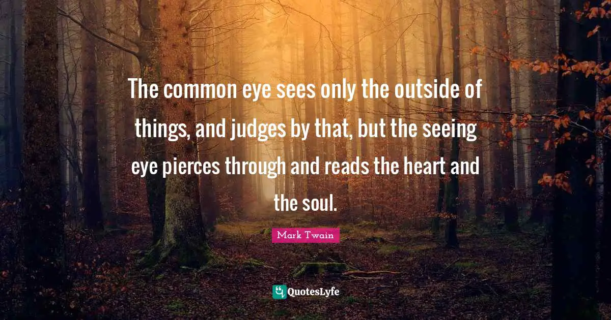 The common eye sees only the outside of things, and judges by that, but the seeing eye pierces through and reads the heart and the soul.