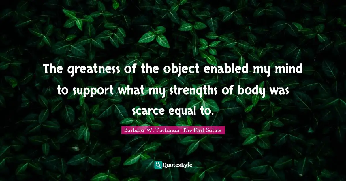 The greatness of the object enabled my mind to support what my strengths of body was scarce equal to.