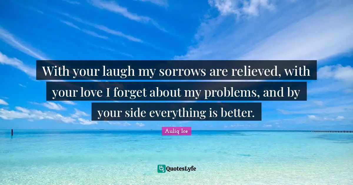 With your laugh my sorrows are relieved, with your love I forget about my problems, and by your side everything is better.