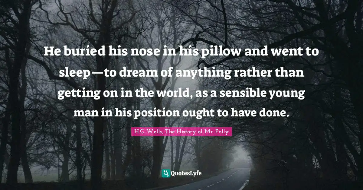 He buried his nose in his pillow and went to sleep—to dream of anything rather than getting on in the world, as a sensible young man in his position ought to have done.