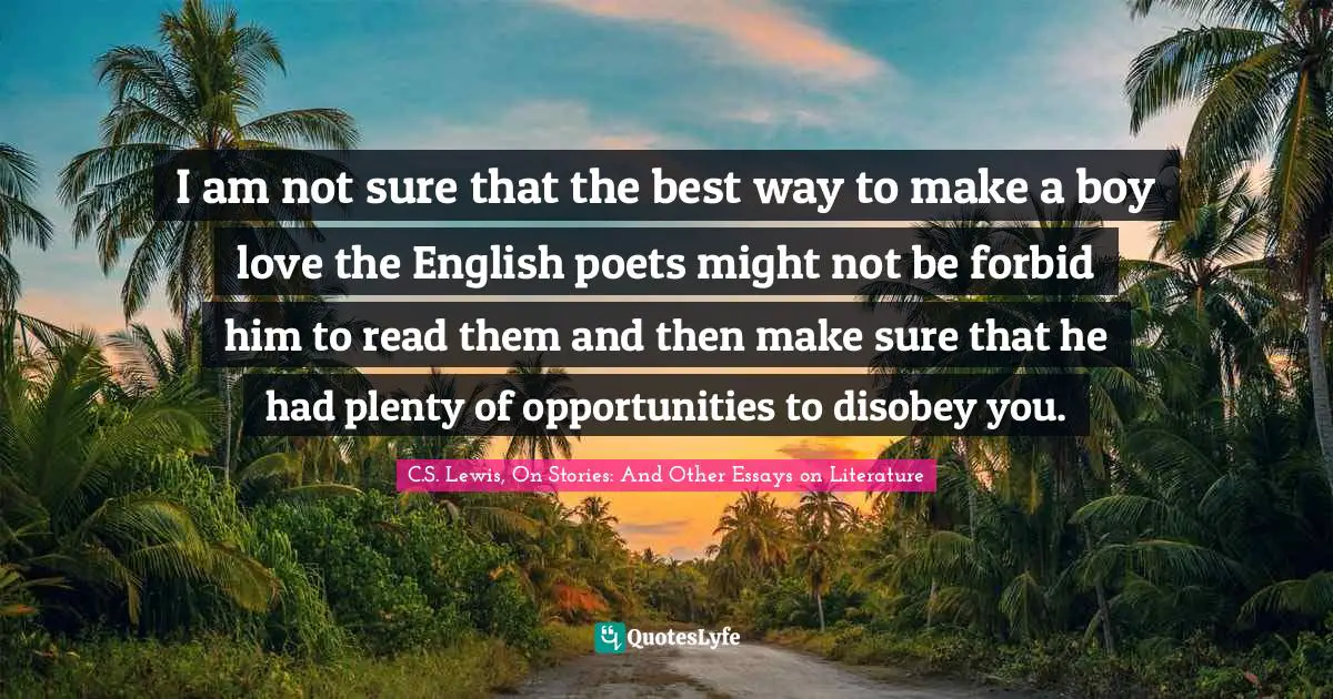 I am not sure that the best way to make a boy love the English poets might not be forbid him to read them and then make sure that he had plenty of opportunities to disobey you.