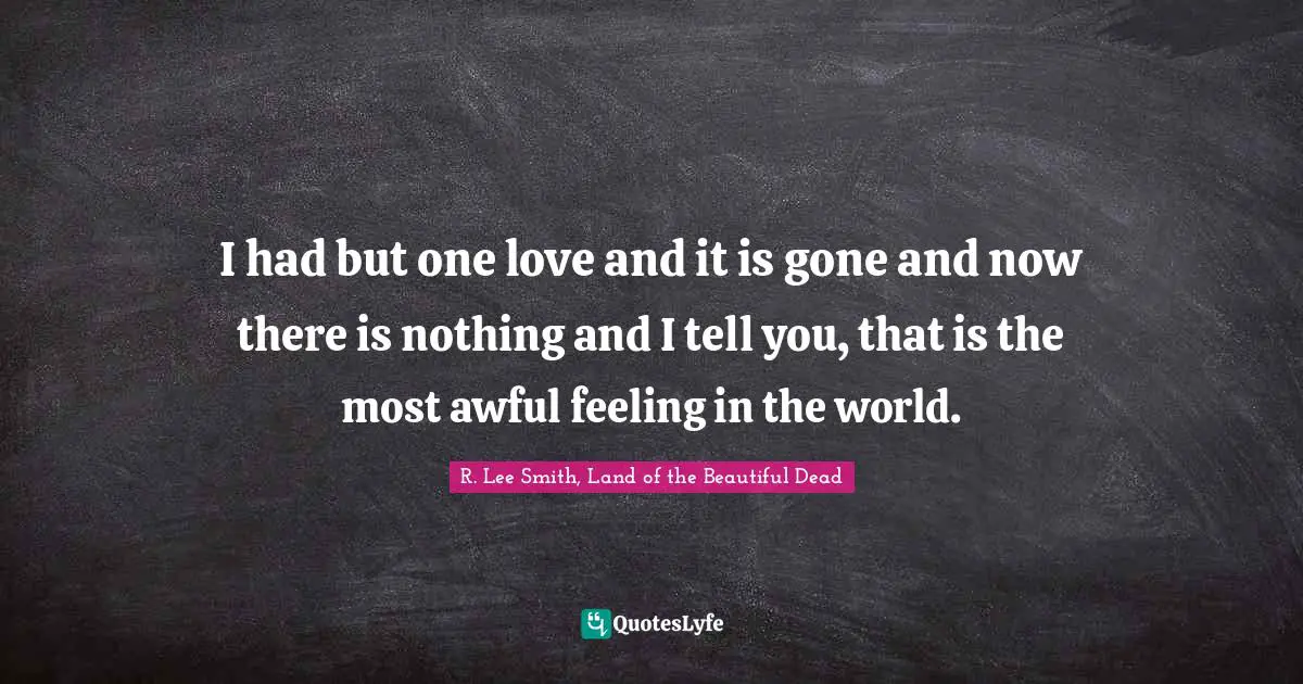 I had but one love and it is gone and now there is nothing and I tell you, that is the most awful feeling in the world.