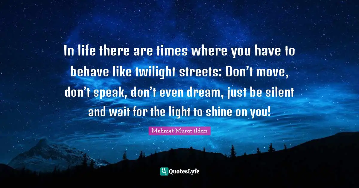 In life there are times where you have to behave like twilight streets: Don’t move, don’t speak, don’t even dream, just be silent and wait for the light to shine on you!