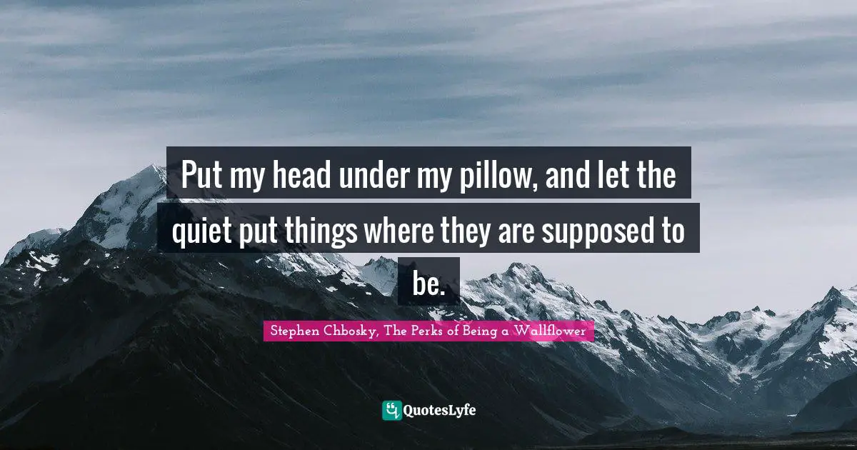 Stephen Chbosky, The Perks Of Being A Wallflower Quotes: "Put my head under my pillow, and let the quiet put things where they are supposed to be."