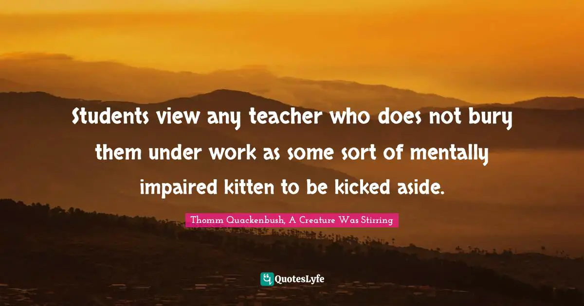 Students view any teacher who does not bury them under work as some sort of mentally impaired kitten to be kicked aside.