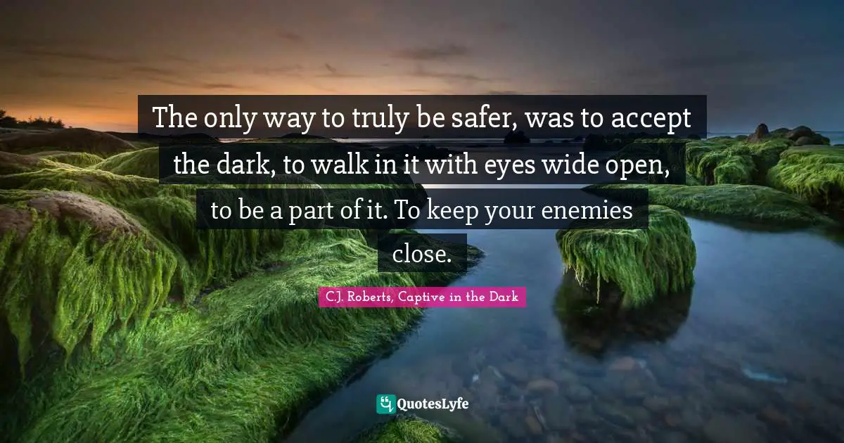 C.J. Roberts, Captive In The Dark Quotes: "The only way to truly be safer, was to accept the dark, to walk in it with eyes wide open, to be a part of it. To keep your enemies close."
